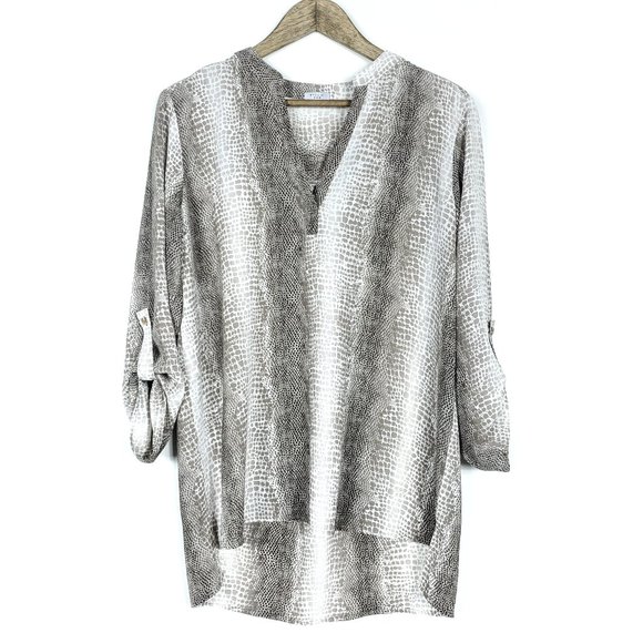 Studio 1886 Tops - Studio 1886 Tan White Animal Print Tunic Shirt